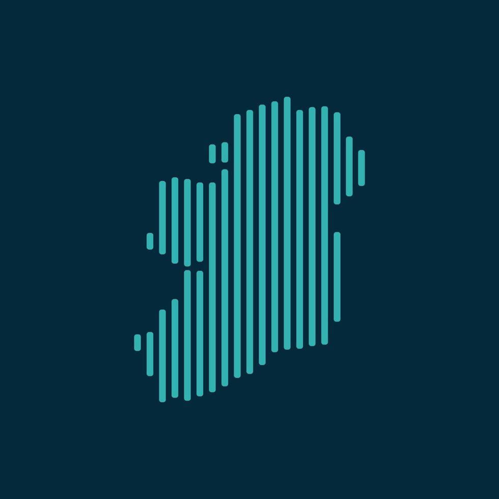 Vector abstract map of Ireland with blue straight rounded lines isolated on a indigo background.