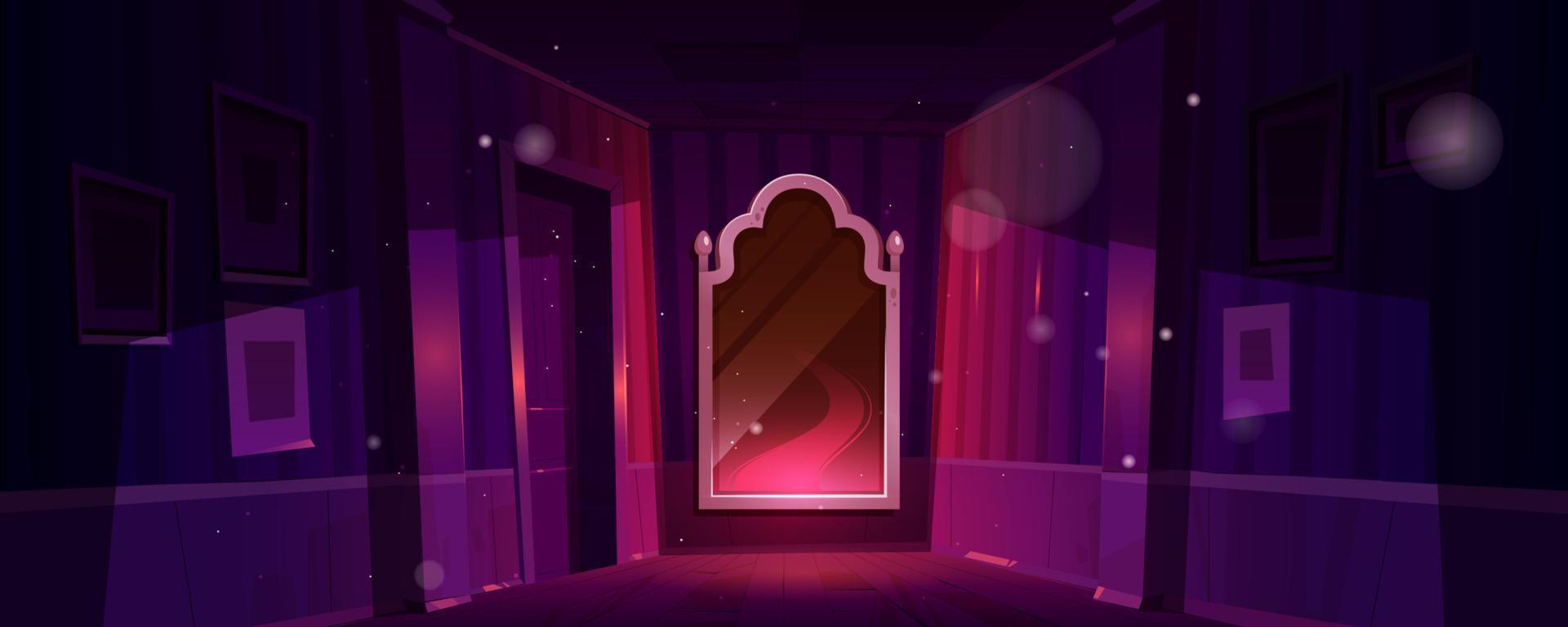 Home corridor interior with magic mirror at night vector