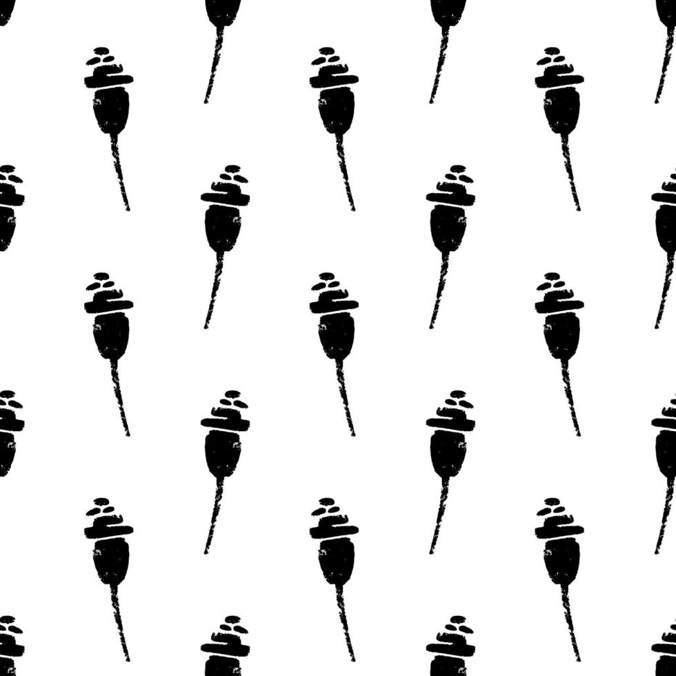 Vector seamless pattern with poppy seed capsules. Monochrome artistic botanical elements, hand drawn graphic background.
