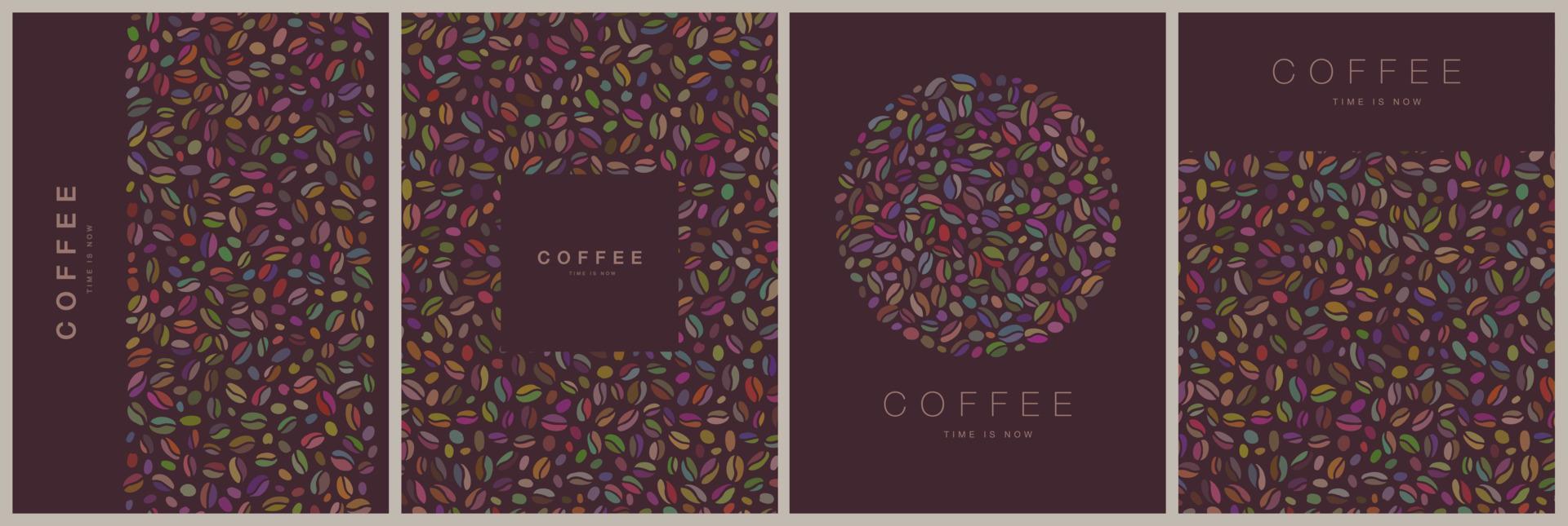 conjunto vectorial de carros verticales modernos con granos de café para carteles, plantillas para volantes, pancartas, invitaciones, diseño de menú de restaurante o cafetería. vector