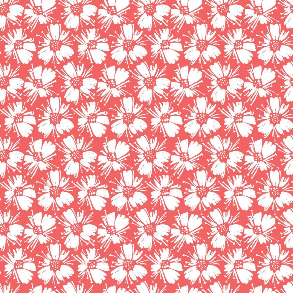 Vector seamless pattern with drawing poppy flowers, bright colors botanical illustration. Hand drawn botanical backdrop. Artistic background.