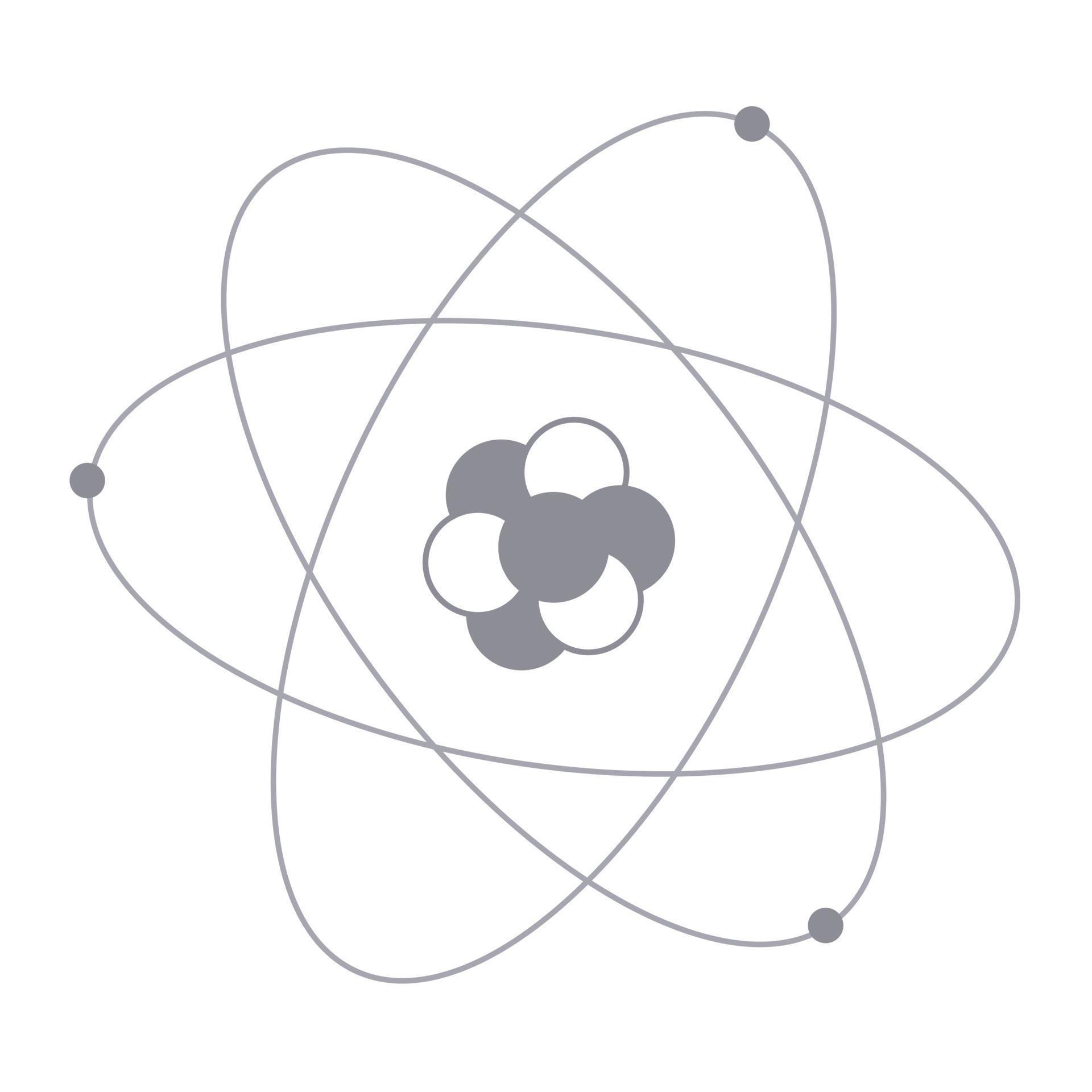 Atom model. Electrons rotating around the nucleus of an atom. Flat