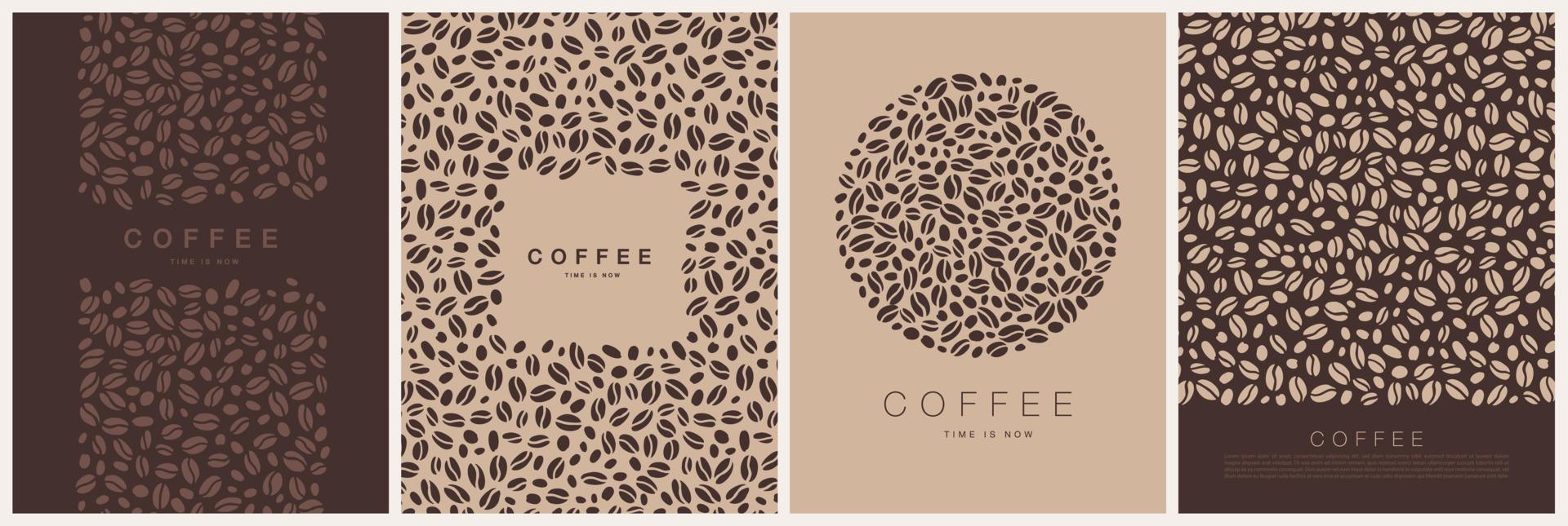 conjunto vectorial de carros verticales modernos con granos de café para carteles, plantillas para volantes, pancartas, invitaciones, diseño de menú de restaurante o cafetería. vector