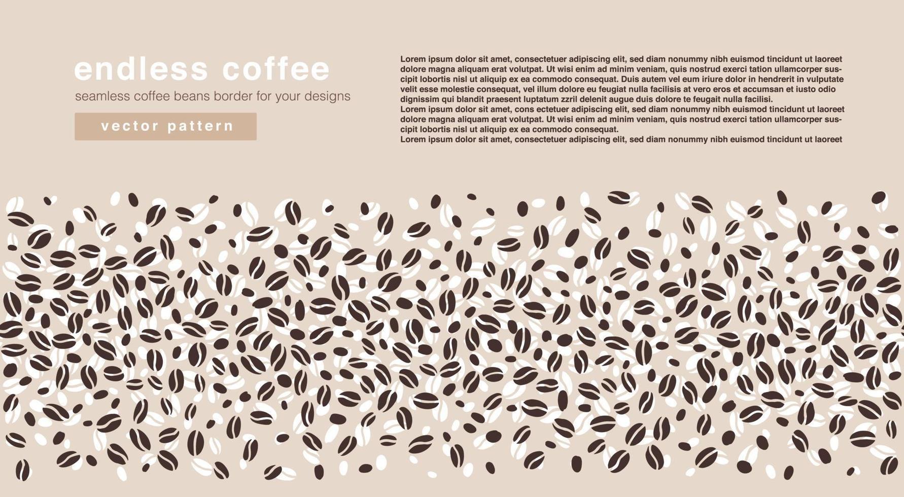 Coffee beans seamless border pattern within horizontal banner for marketing campaign, advertising, promotions. Vector banner template.