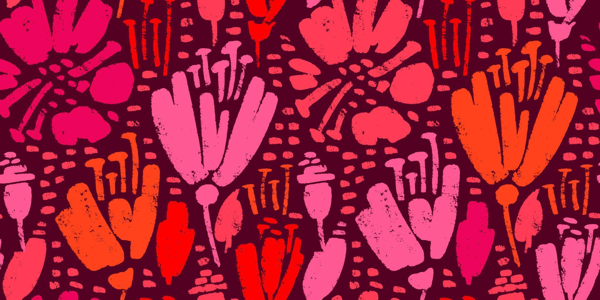Vector seamless pattern with drawing poppy flowers, red colors botanical illustration. Hand drawn botanical backdrop. Artistic background.