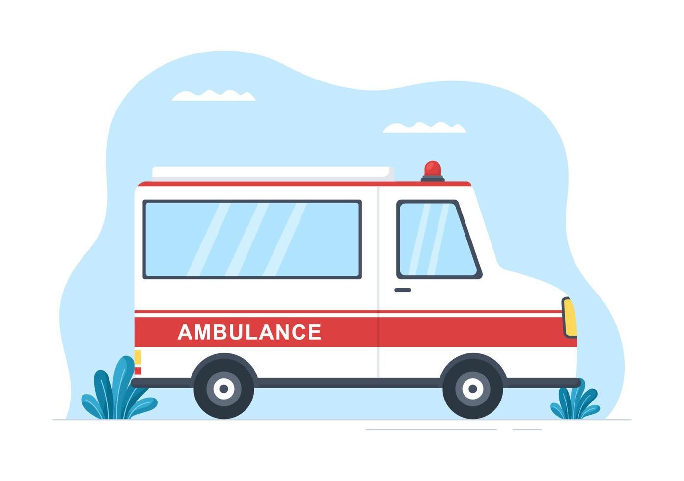 vehículo médico ambulancia coche o servicio de emergencia para recoger al paciente herido en un accidente en dibujos animados planos dibujados a mano ilustración de plantillas vector