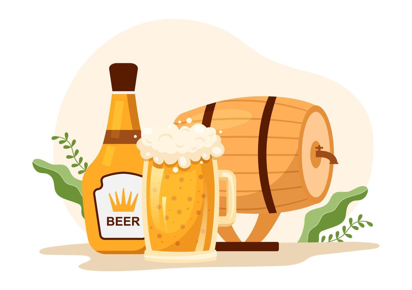 proceso de producción de cervecería con tanque de cerveza y botella llena de bebida alcohólica para fermentación en ilustración de plantillas dibujadas a mano de dibujos animados planos vector