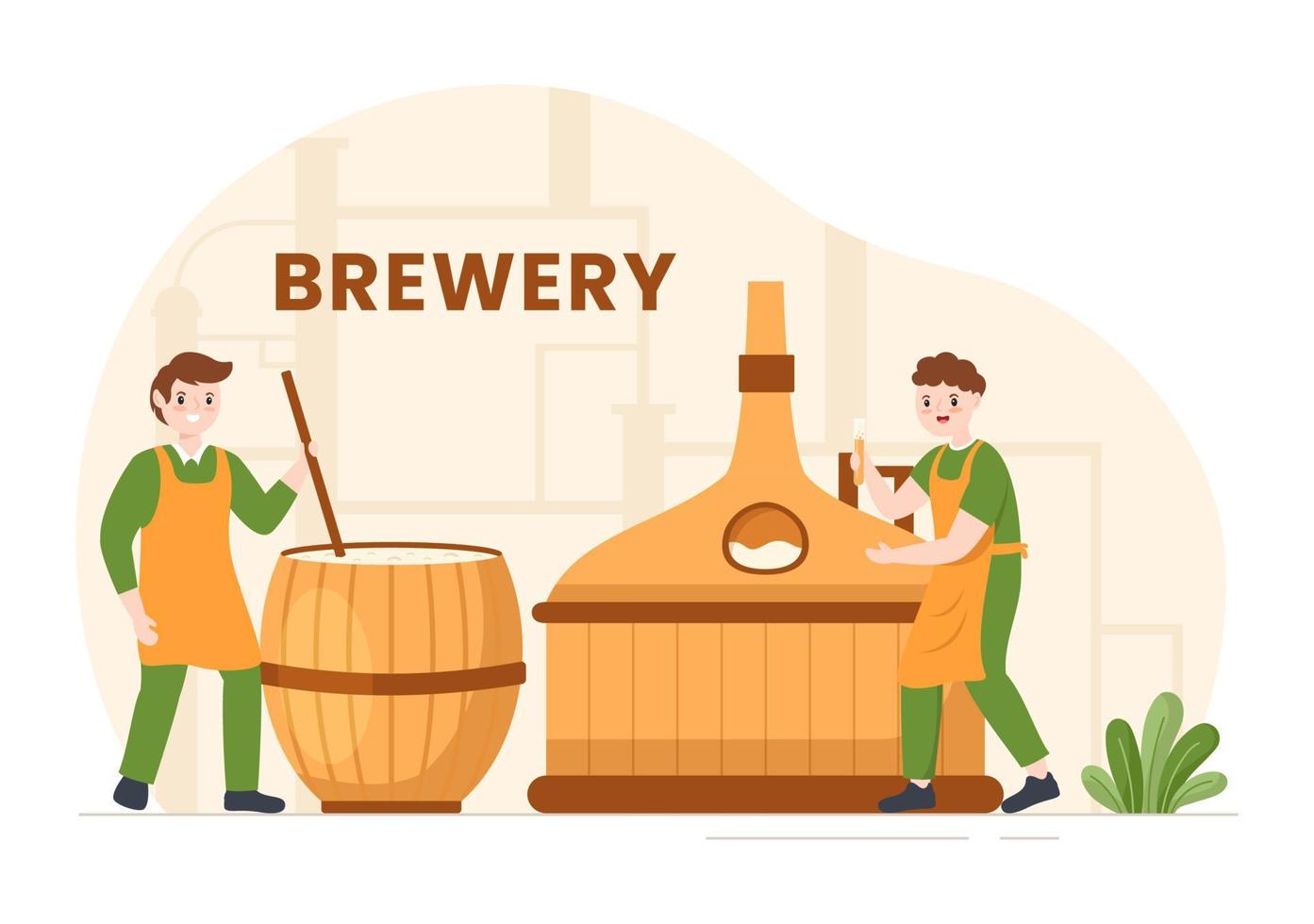 Brewery Production Process with Beer Tank and Bottle Full of Alcohol Drink for Fermentation in Flat Cartoon Hand Drawn Templates Illustration vector