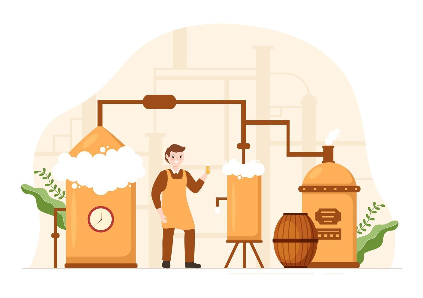 Brewery Production Process with Beer Tank and Bottle Full of Alcohol Drink for Fermentation in Flat Cartoon Hand Drawn Templates Illustration vector