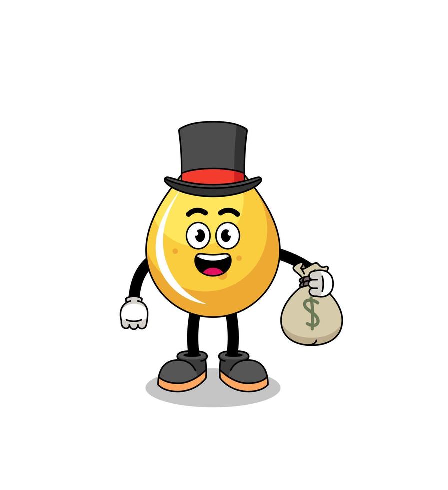 honey drop mascot illustration rich man holding a money sack vector