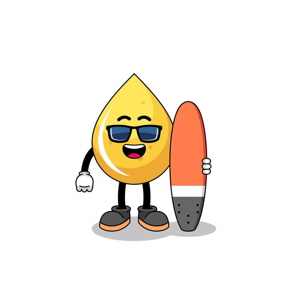 Mascot cartoon of honey drop as a surfer vector