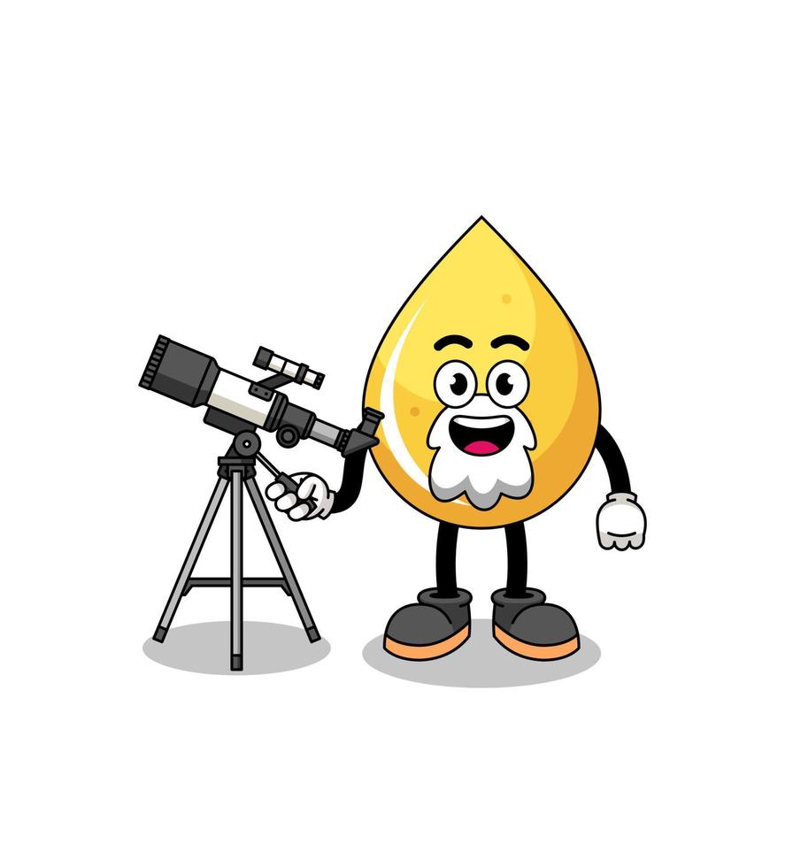 ilustración de la mascota de la gota de miel como astrónomo vector