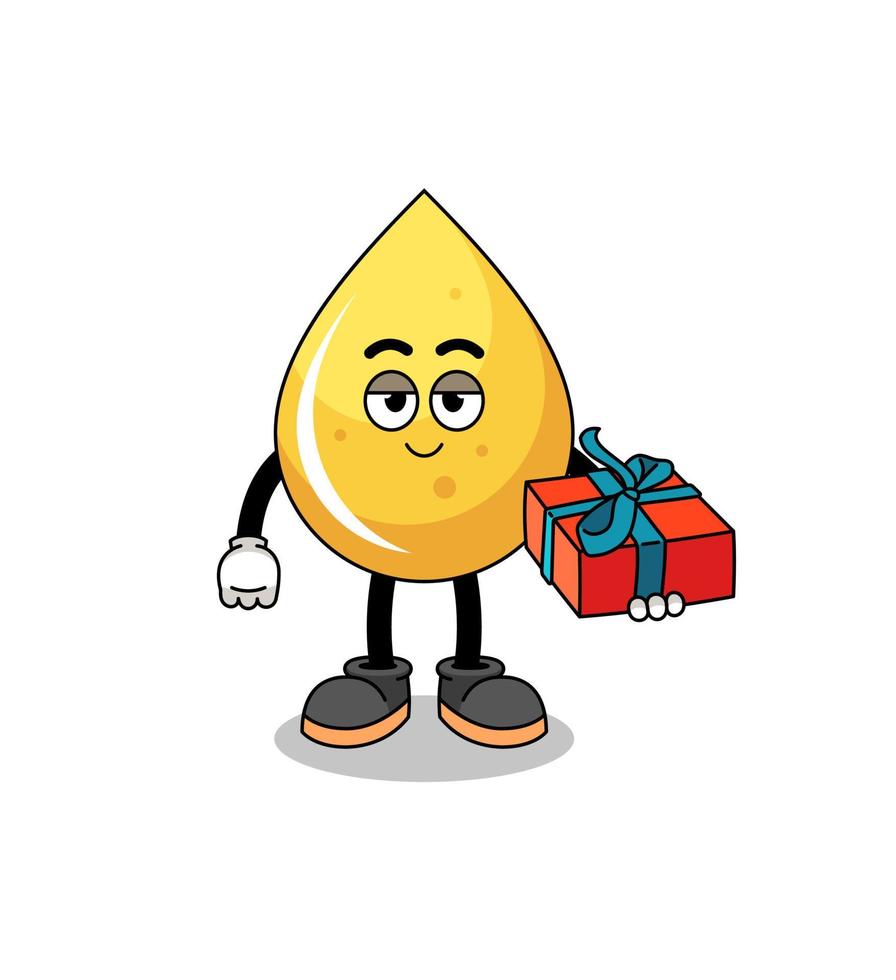 ilustración de mascota de gota de miel dando un regalo vector