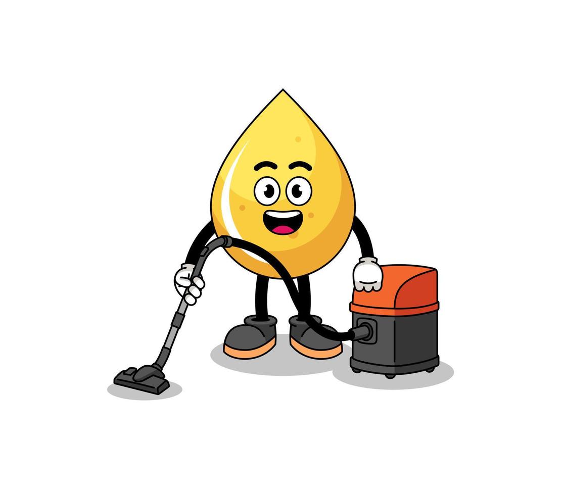 Character mascot of honey drop holding vacuum cleaner vector