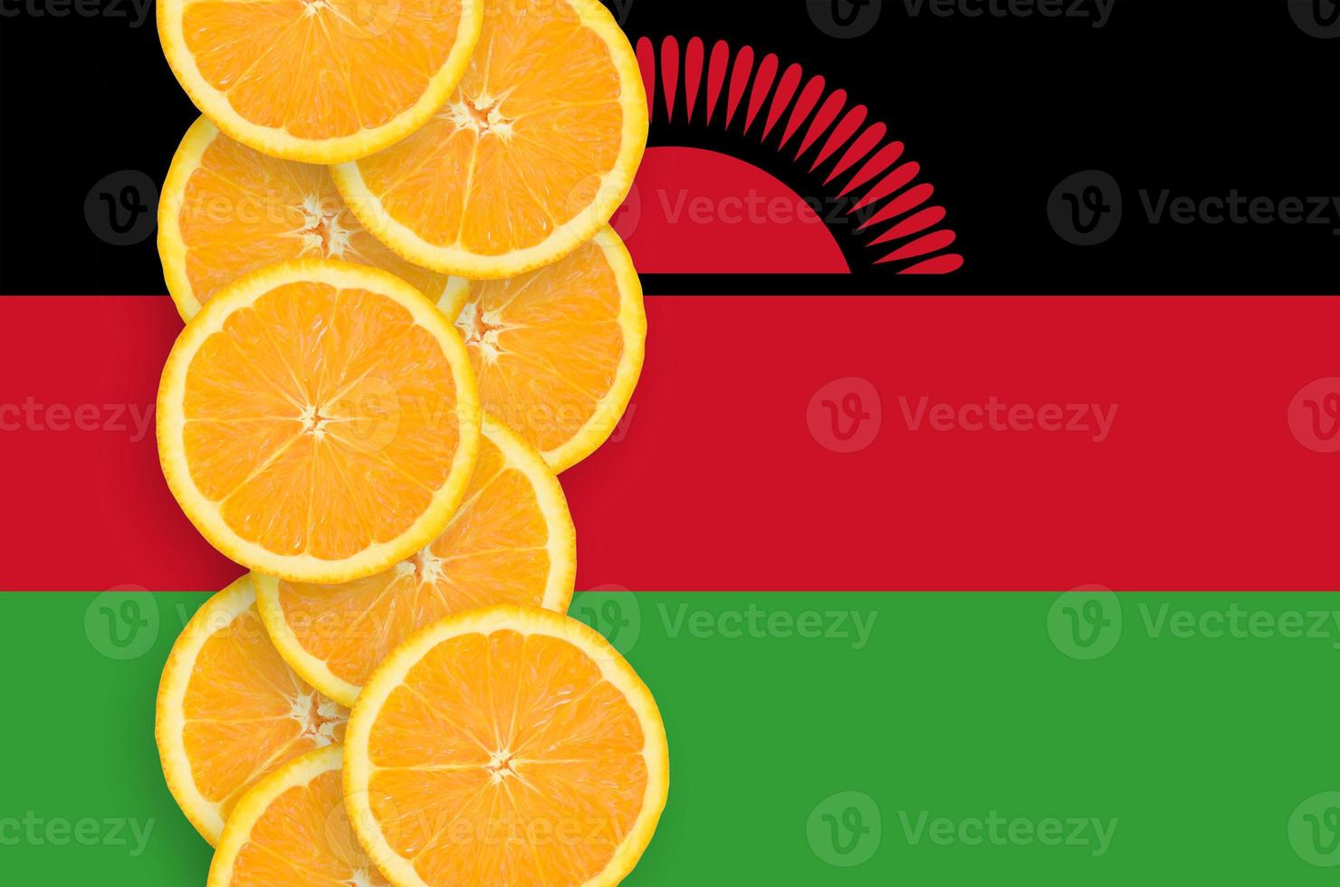 Malawi flag and citrus fruit slices vertical row photo