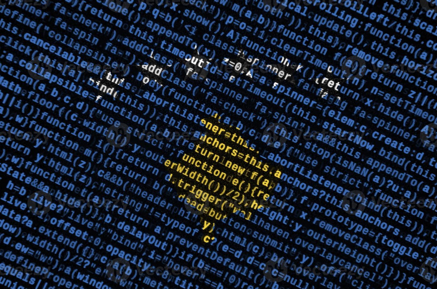 Kosovo flag is depicted on the screen with the program code. The concept of modern technology and site development photo