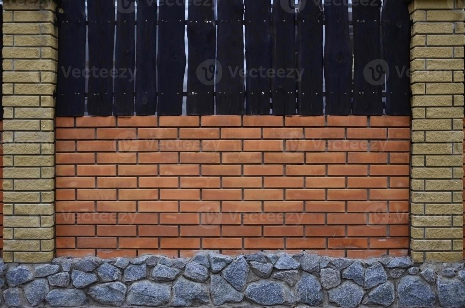 Wooden wall texture with stone foundation photo