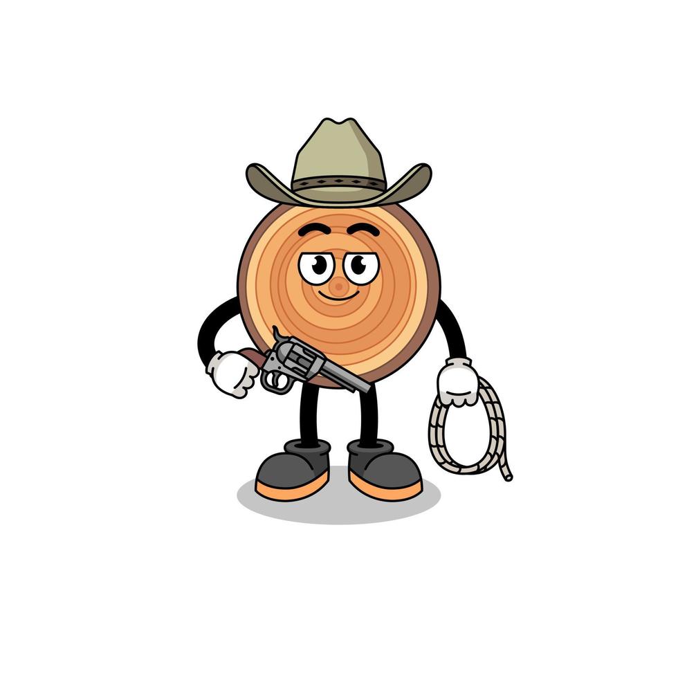 Character mascot of wood grain as a cowboy vector