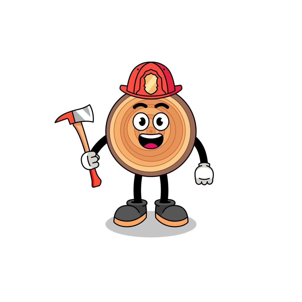 Cartoon mascot of wood grain firefighter vector