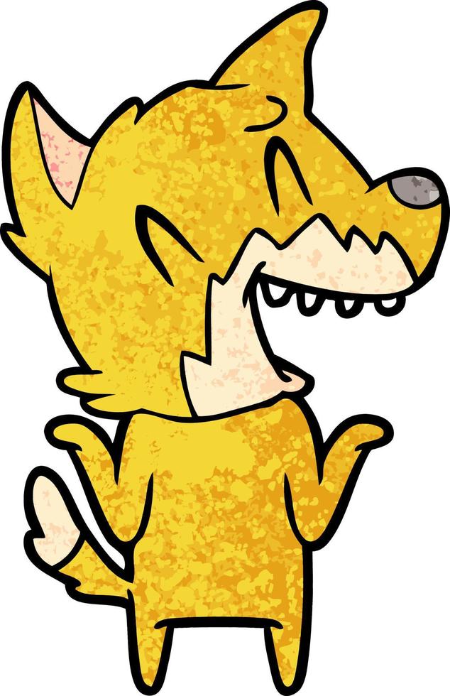 Retro grunge texture cartoon cute fox laughing vector