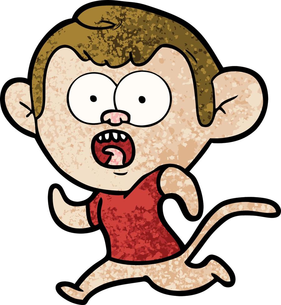 Retro grunge texture cartoon monkey running vector