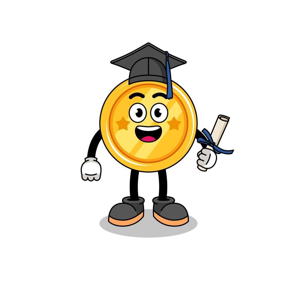 medal mascot with graduation pose vector