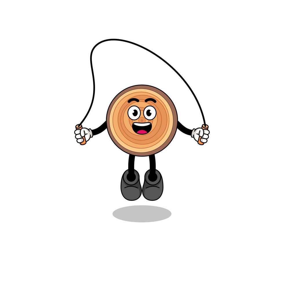 wood grain mascot cartoon is playing skipping rope vector