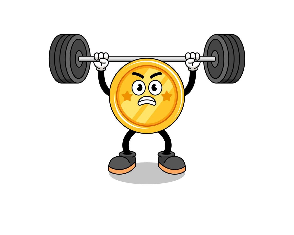 medal mascot cartoon lifting a barbell vector