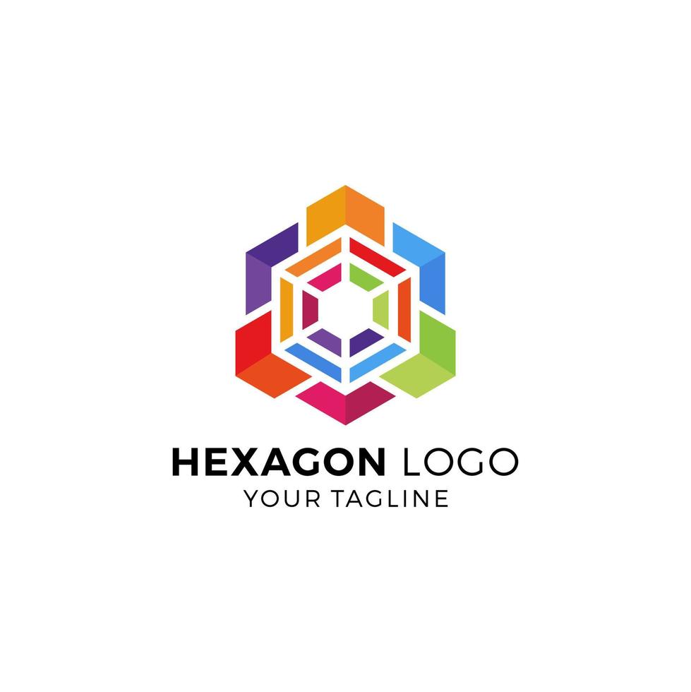 Ilustración de vector de diseño de logotipo hexagonal colorido