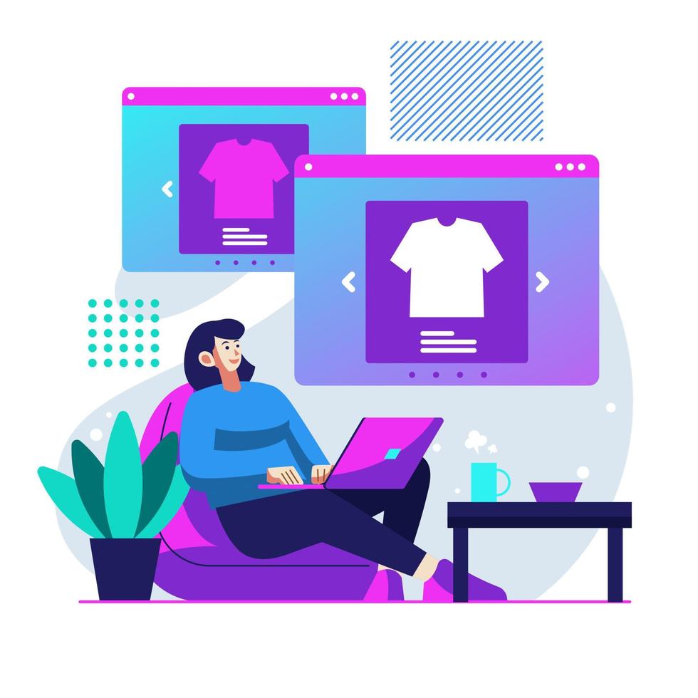 Cyber Monday Woman Character Selling Buying at Online Store shopping on Laptop vector