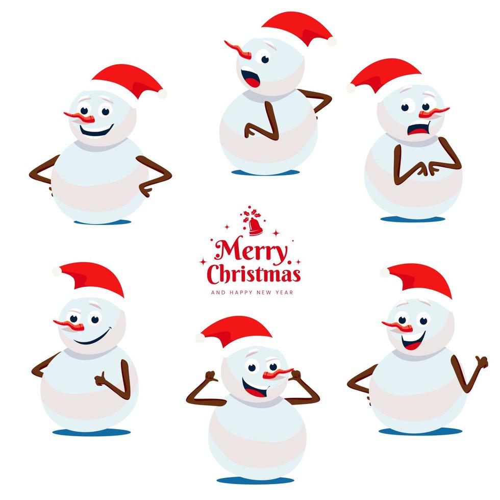 Snowman Cute Fun Character Christmas with various pose Illustration Set vector