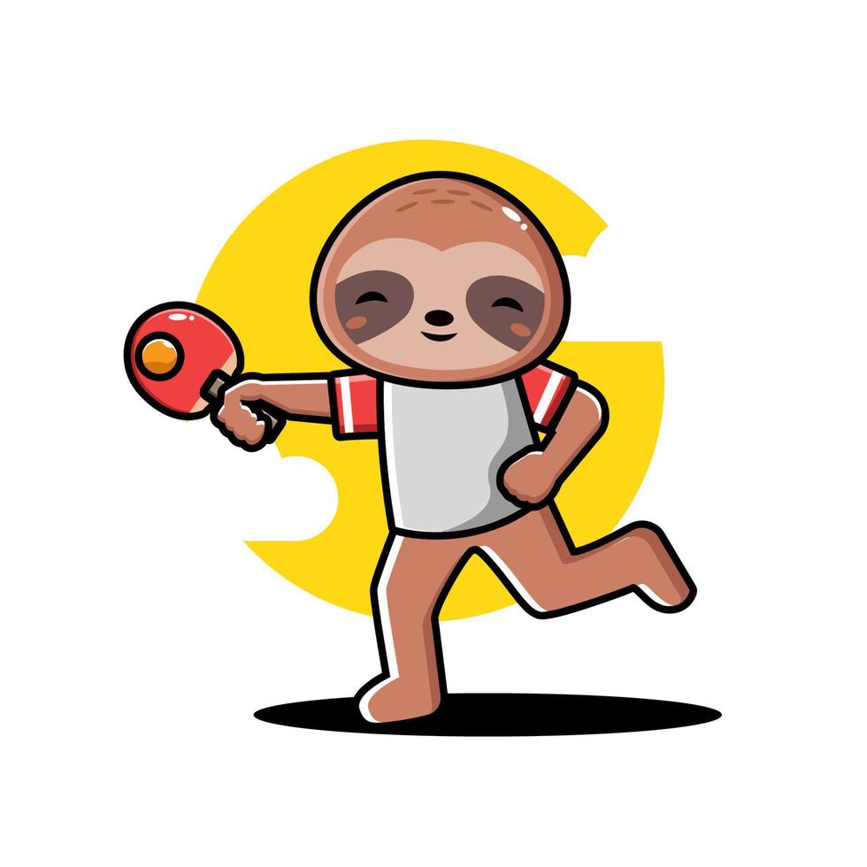 Cute sloth playing table tennis vector