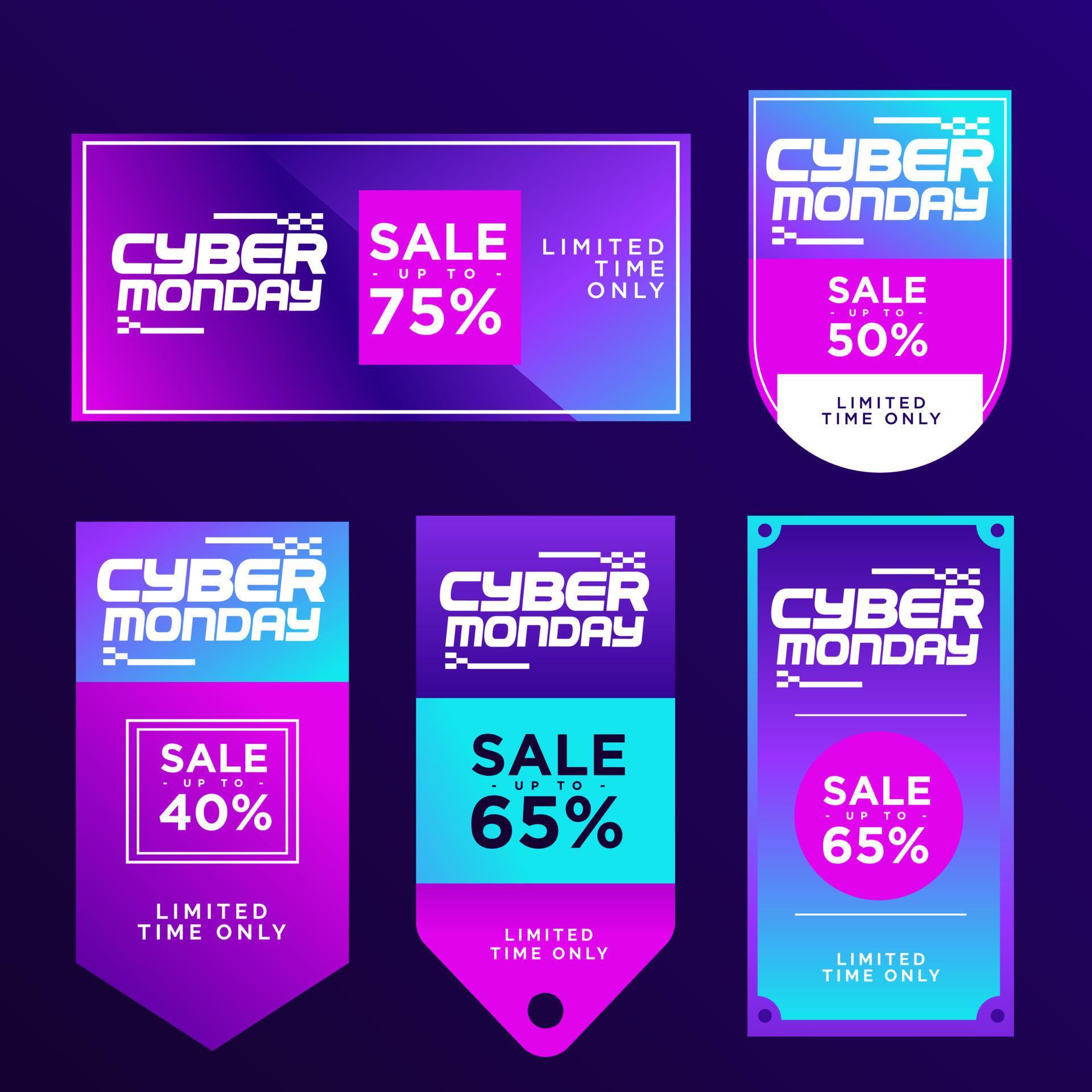 Cyber Monday Tag Sticker Banner Design Set Neon Color 13979763 Vector