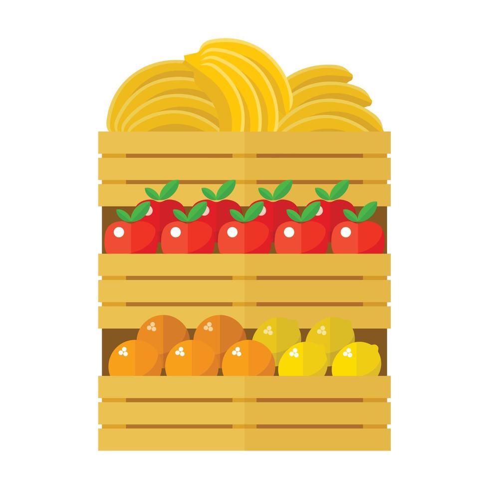 Fruit basket icon flat vector. Fruit food vector