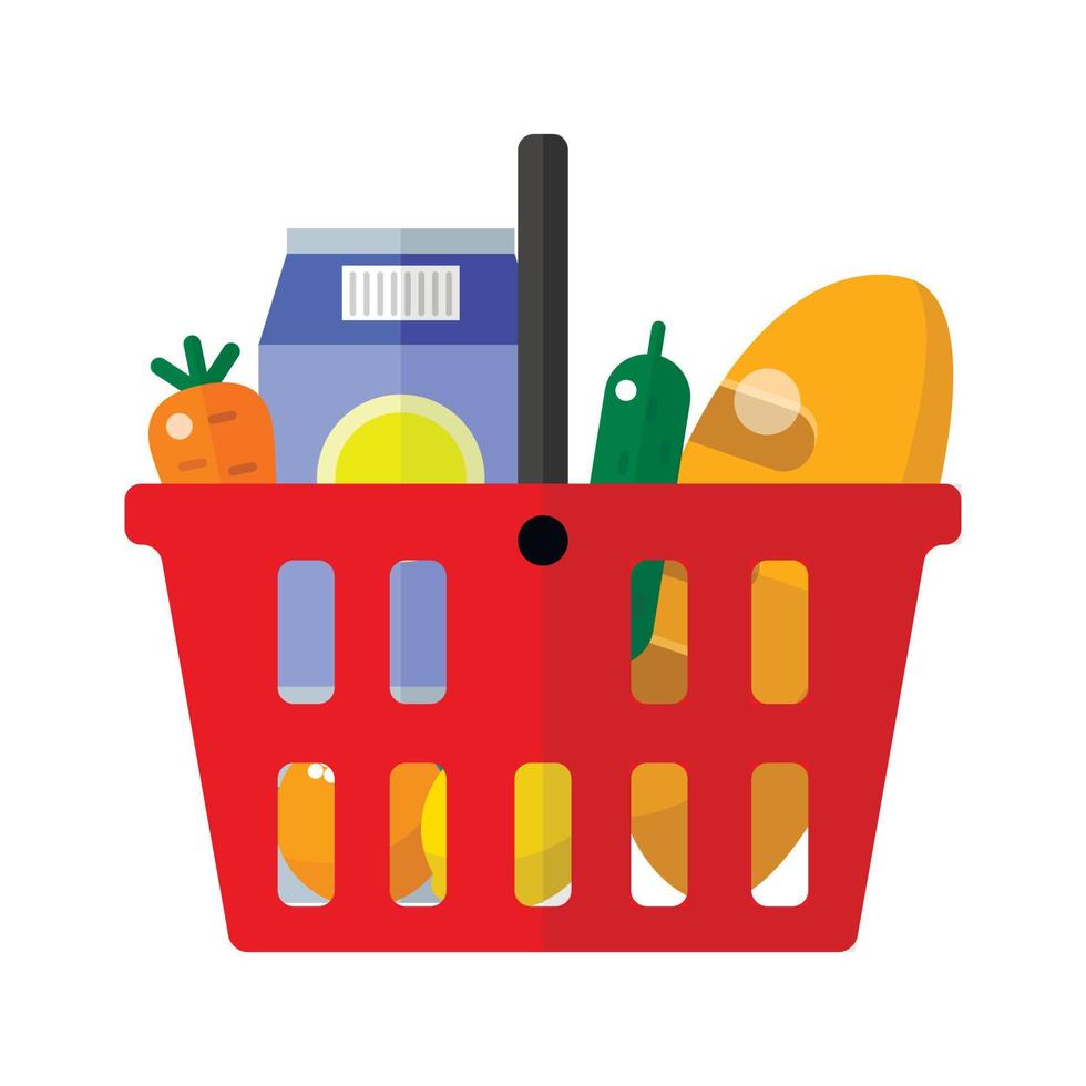 Full shop basket icon flat vector. Basket shop vector