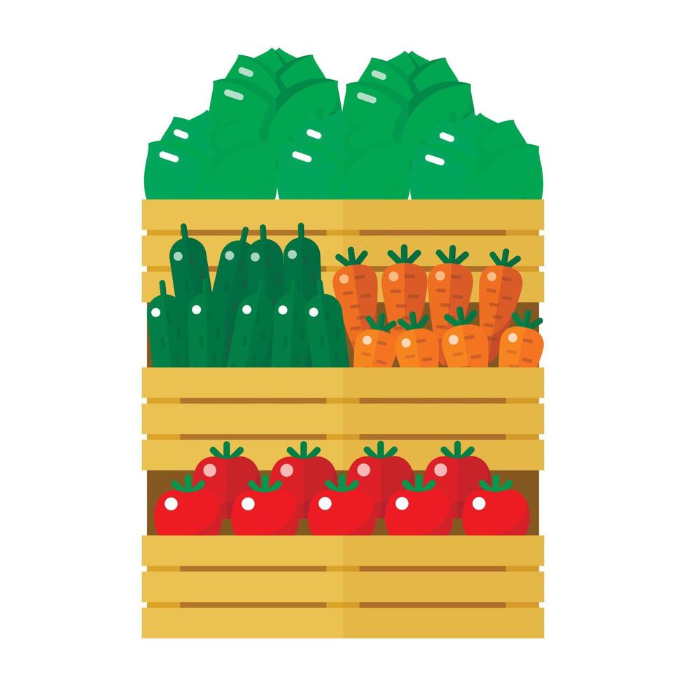 Vegetables basket icon flat vector. Fresh organic vector