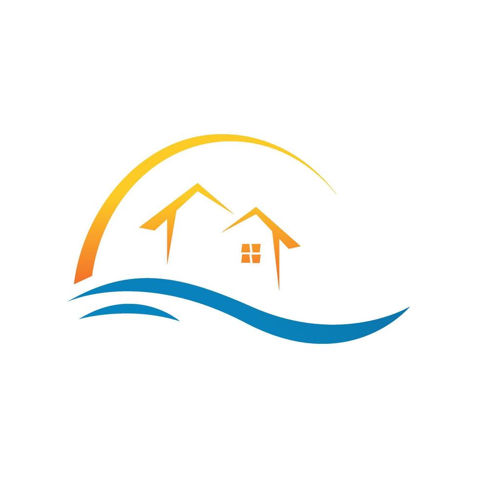 Creative Beach house logo design template Vector illustration