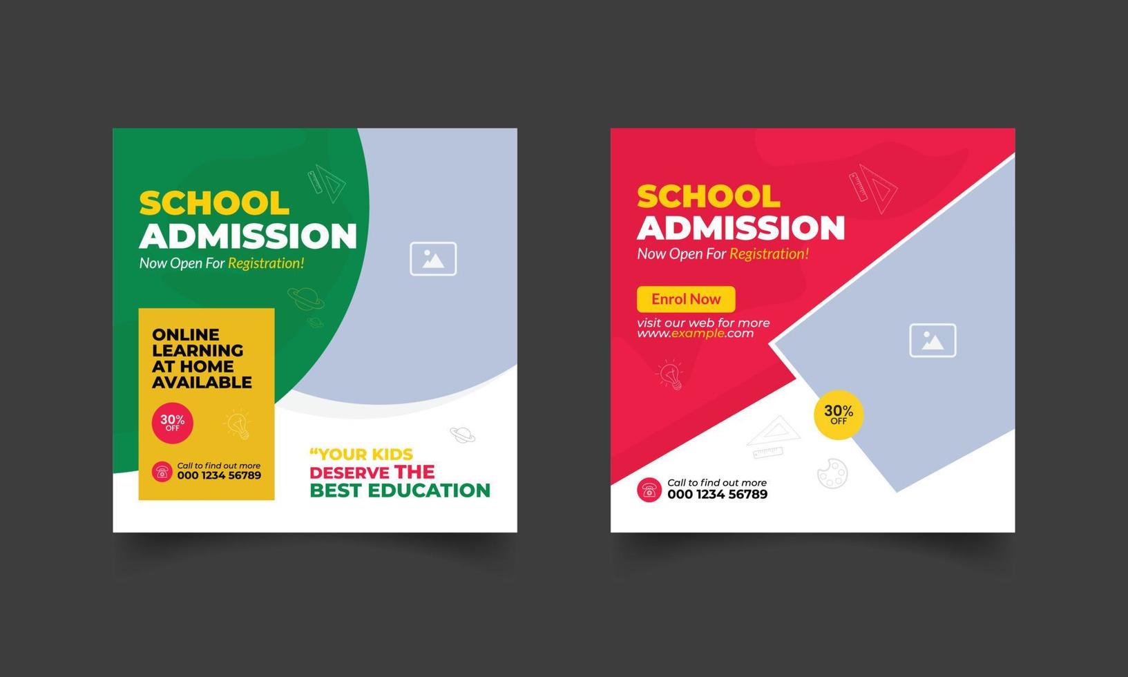 kids school education admission social media post  template vector