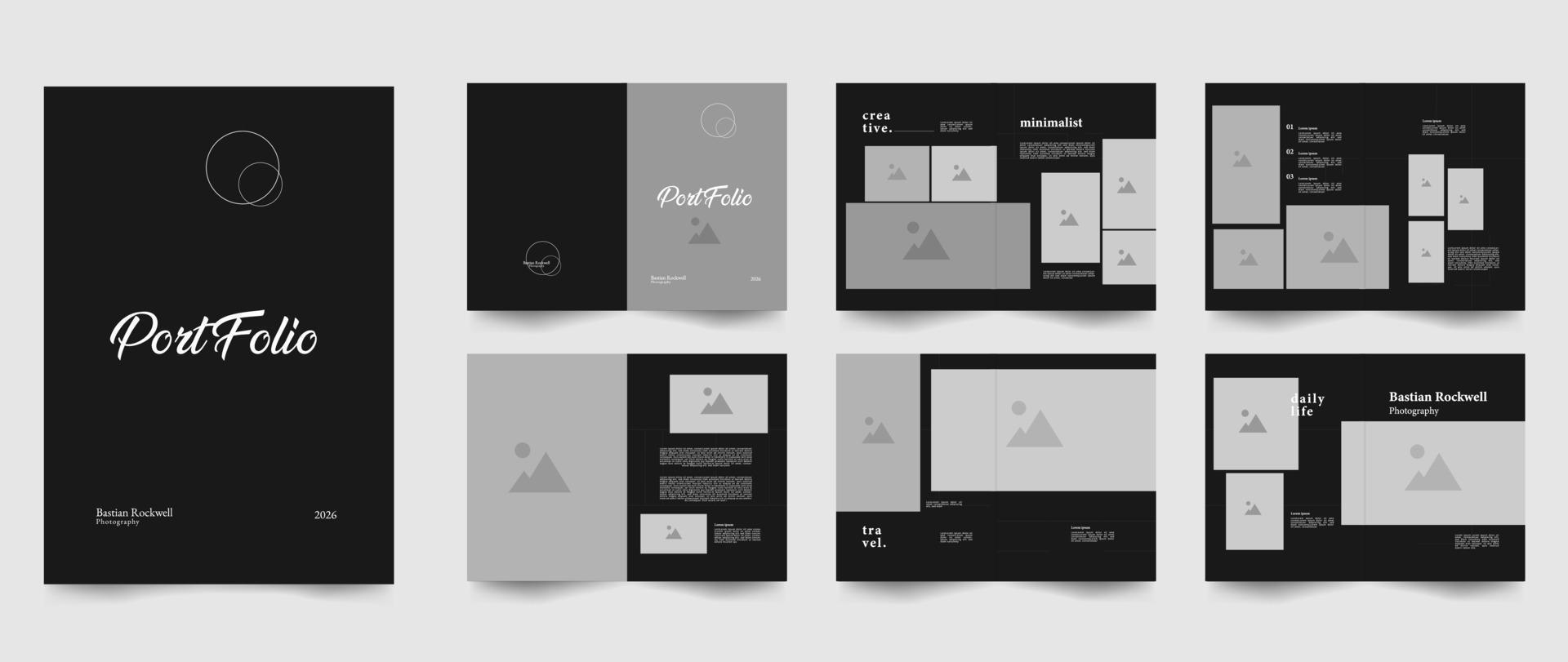 12 pages of minimalist photography portfolio layout design template. vector