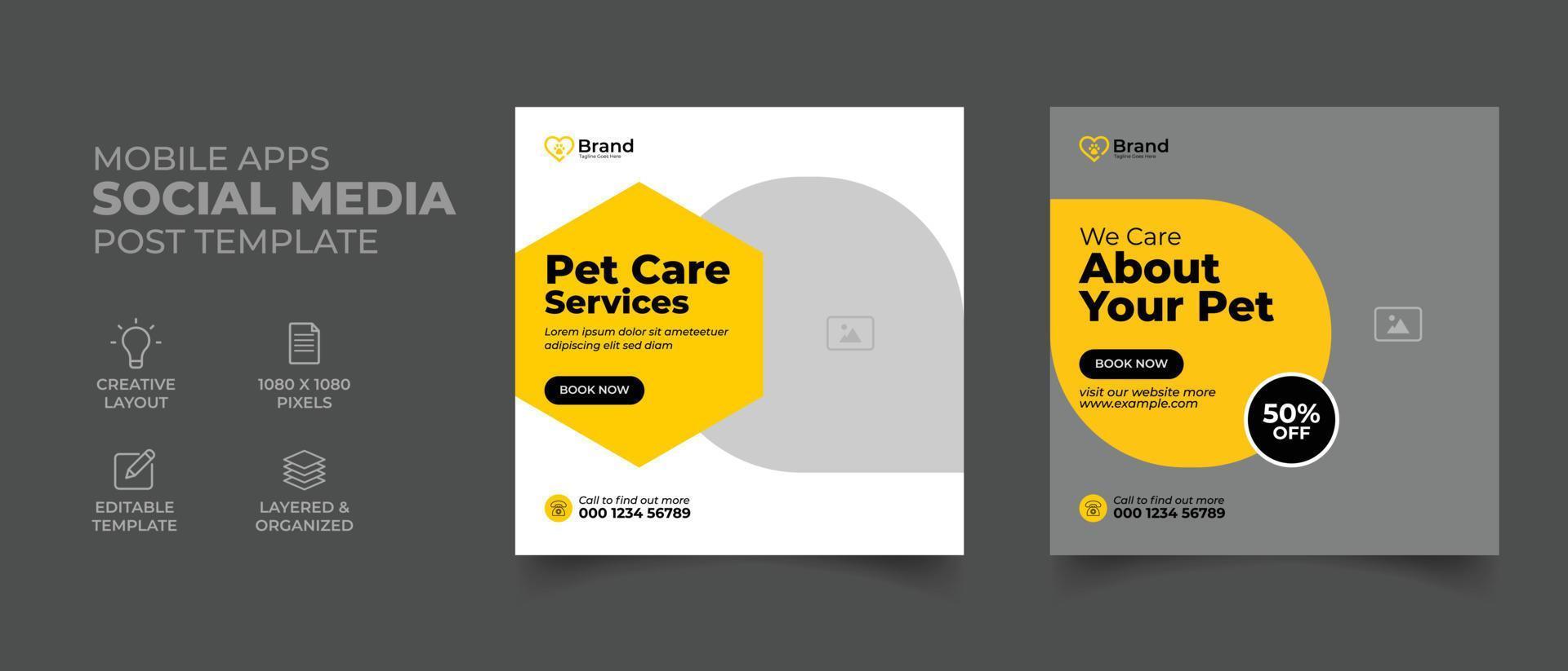 pet care social media post for promotional web banner template vector