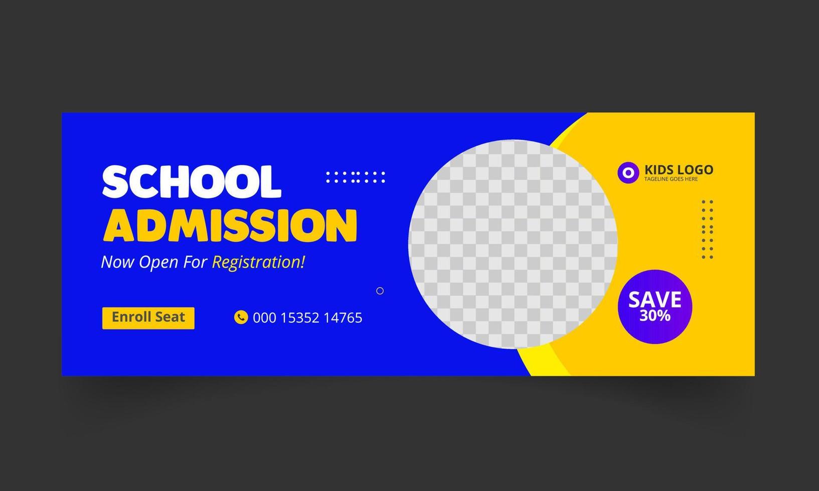 portada de facebook de admisión a la escuela para plantilla de redes sociales de banner web vector