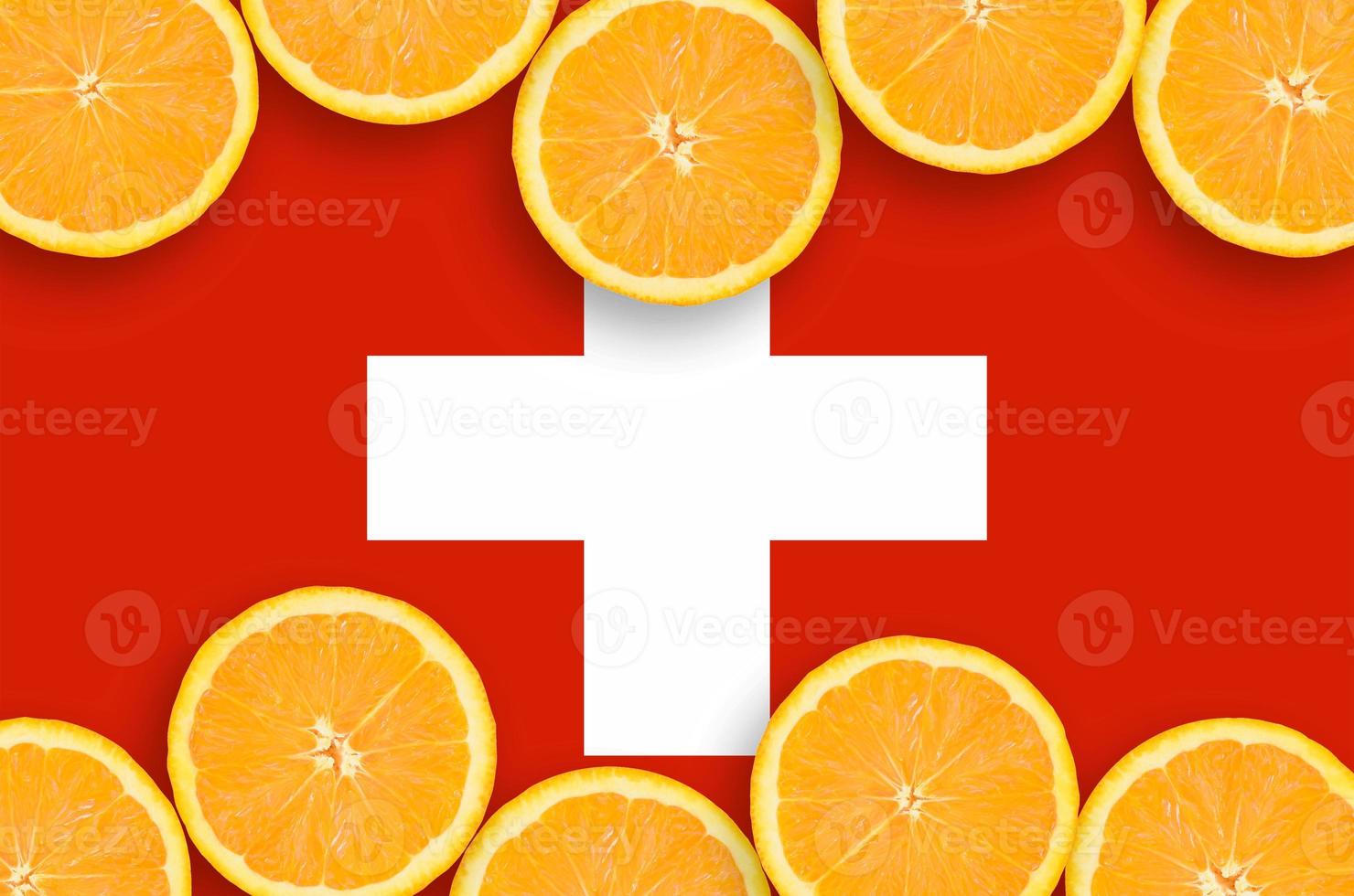 Switzerland flag in citrus fruit slices horizontal frame photo