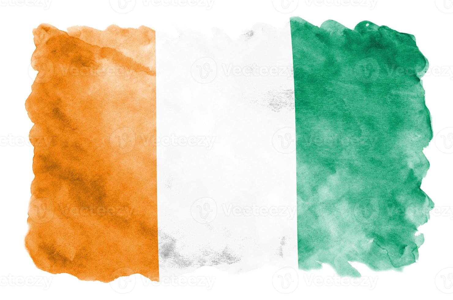 Ivory Coast flag is depicted in liquid watercolor style isolated on white background photo