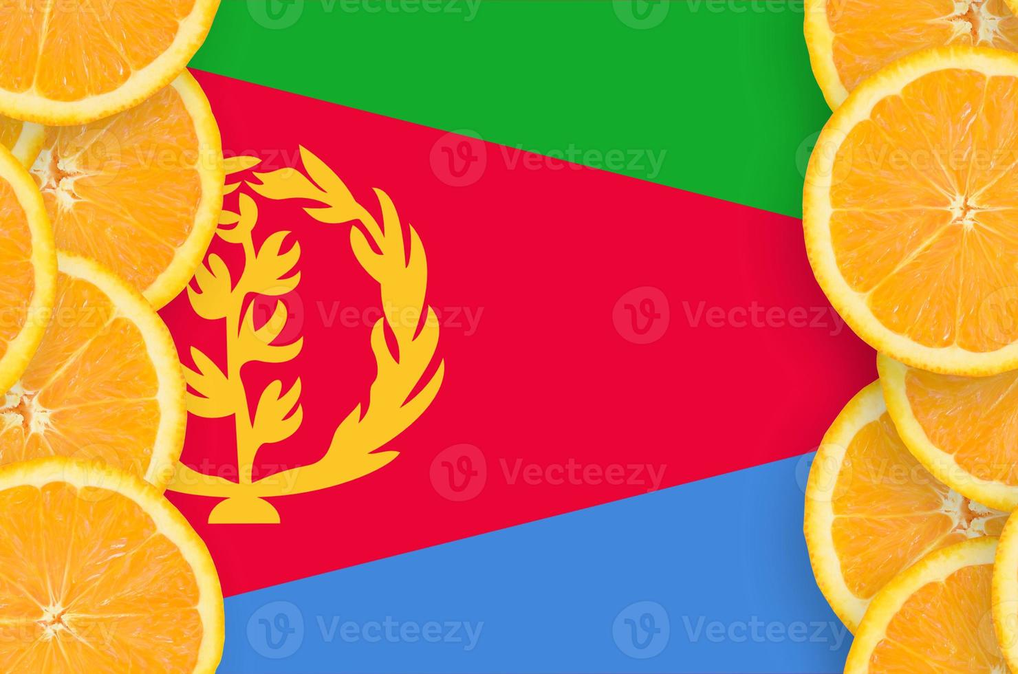 Eritrea flag in citrus fruit slices vertical frame photo