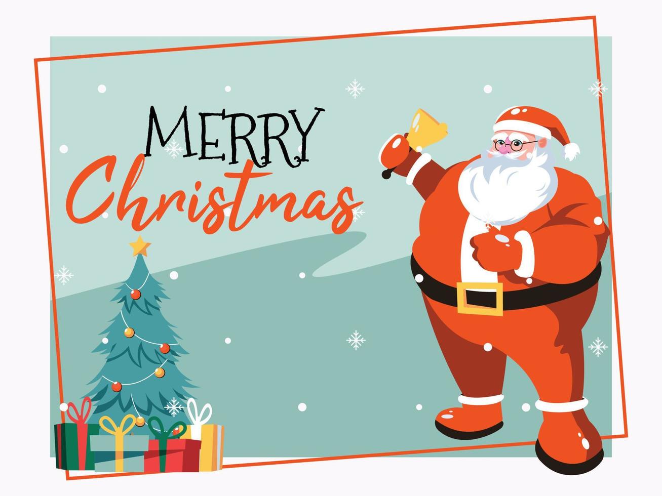 Merry Christmas greeting card with cartoon Santa Claus and Christmas tree with presents vector