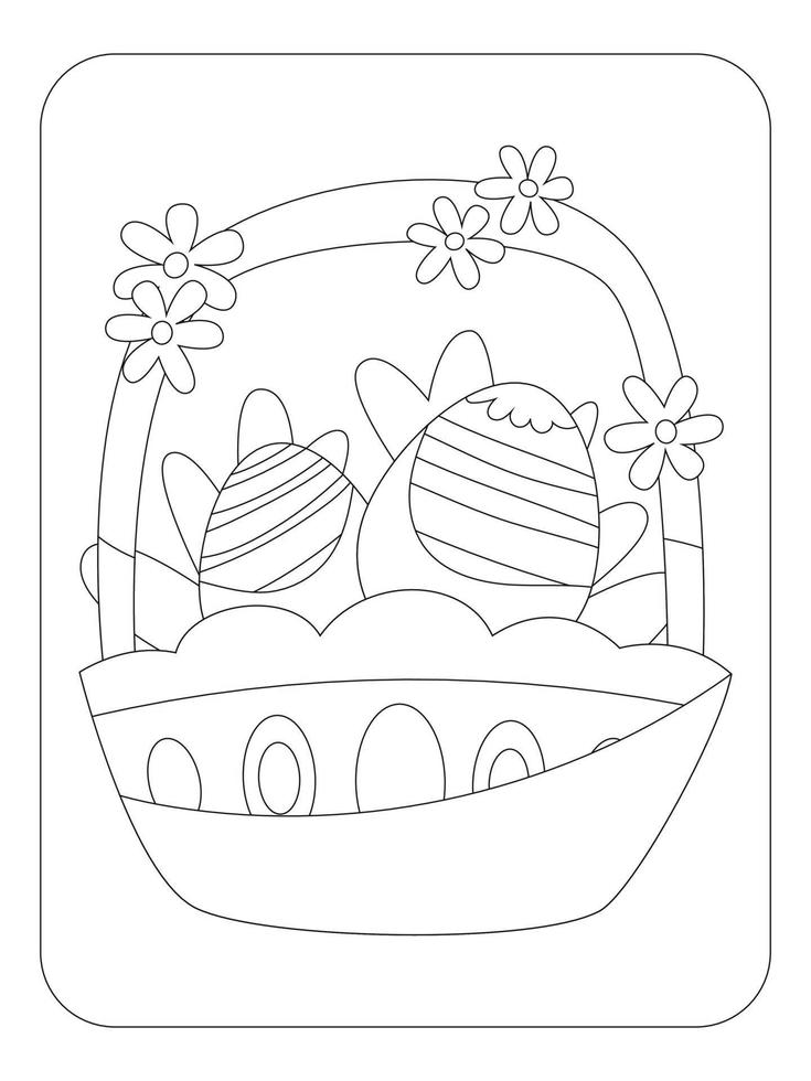 Easter bunny eggs coloring page vector