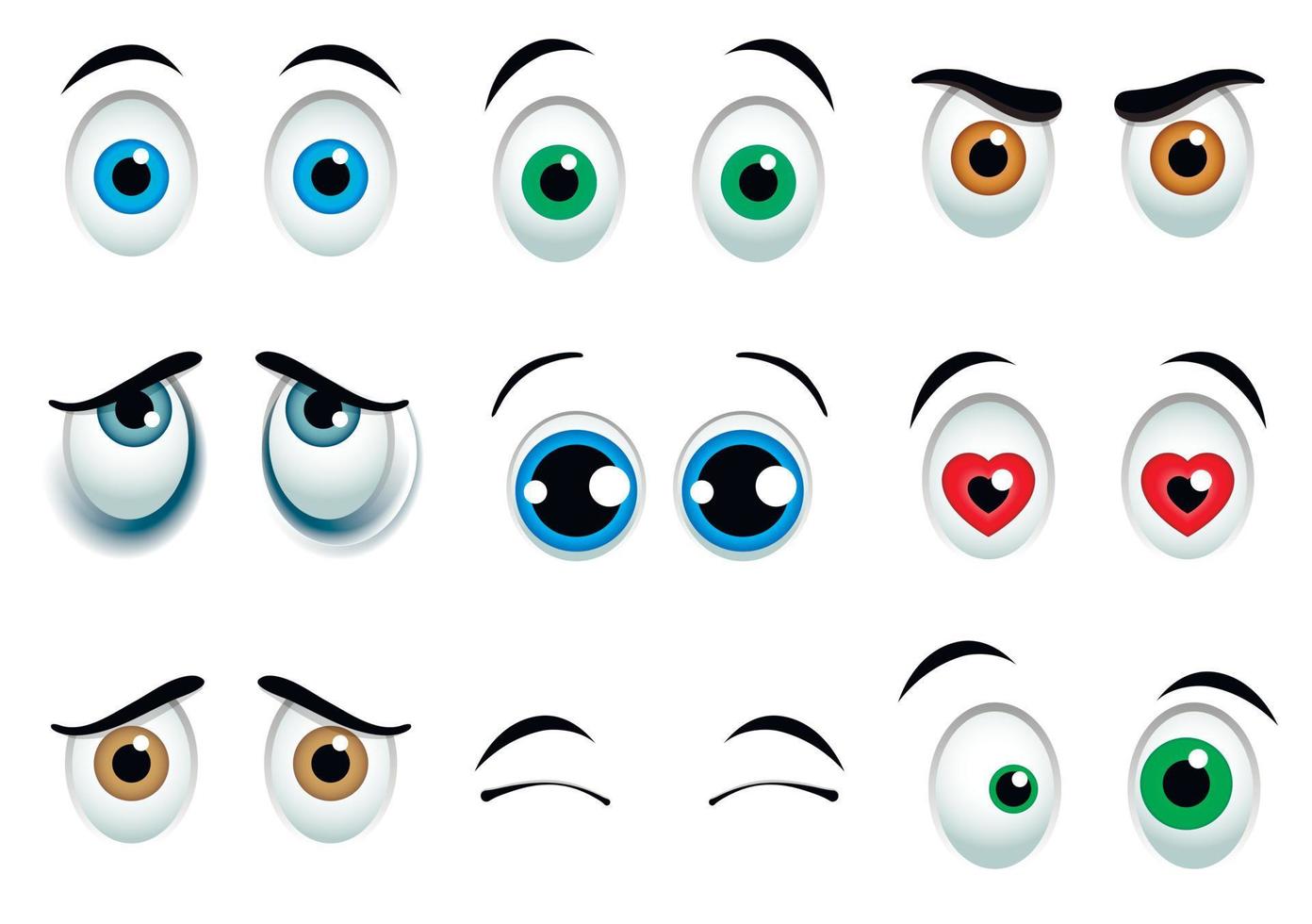 Funny eyes icons set, cartoon style vector