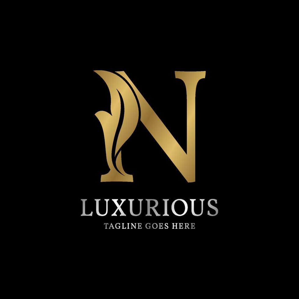 letter N luxurious leaf initial vector logo design element