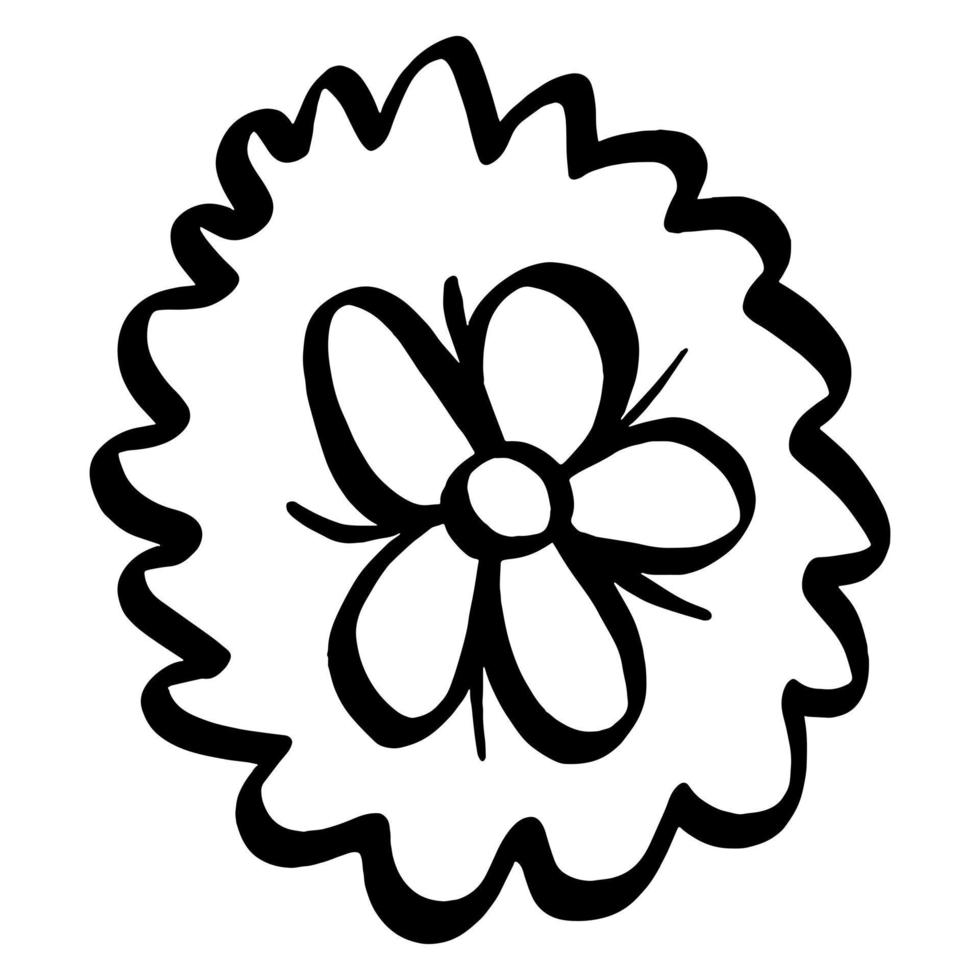 flor de garabato de línea negra sobre fondo blanco. ilustración vectorial sobre la naturaleza. vector