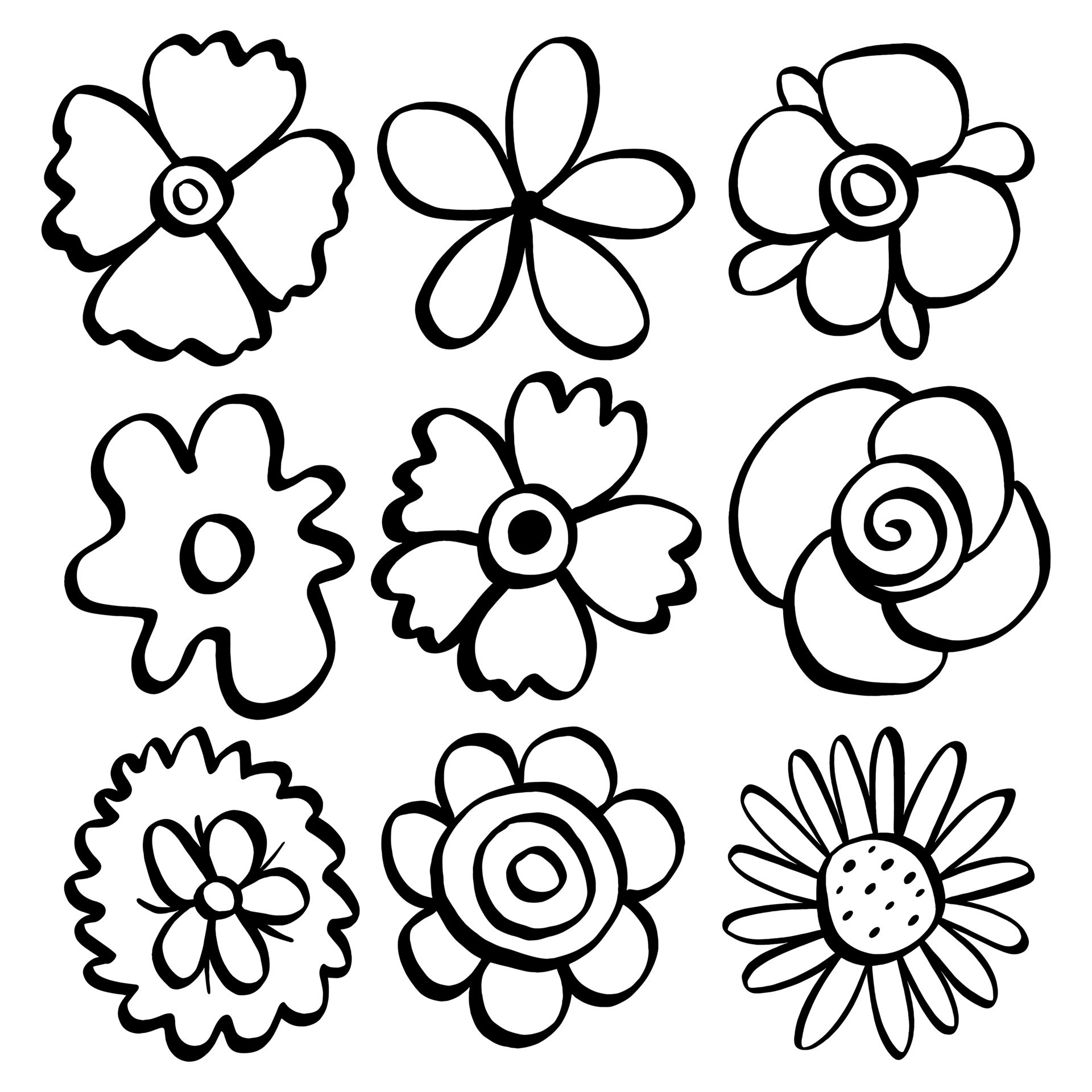 flores de garabato de línea negra sobre fondo blanco. ilustración vectorial  sobre la naturaleza. 13980491 Vector en Vecteezy